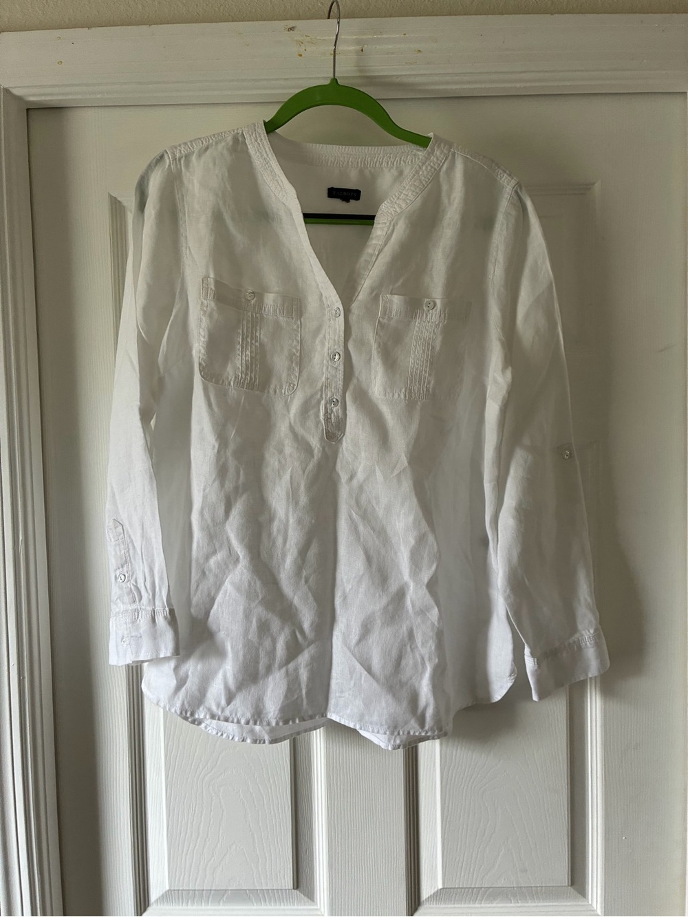 Talbots White Long-Sleeve Split-Neck Henley Blouse